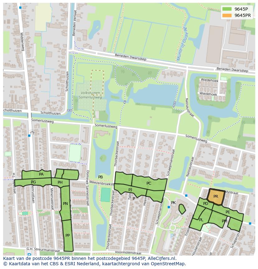 Afbeelding van het postcodegebied 9645 PR op de kaart.