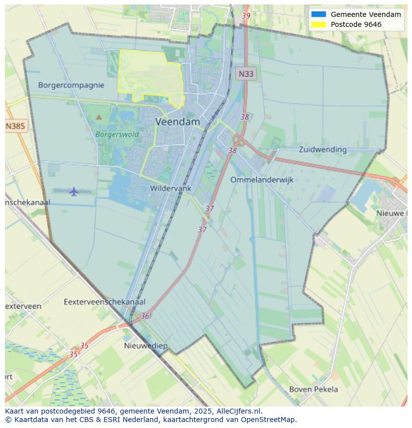 Afbeelding van het postcodegebied 9646 op de kaart.