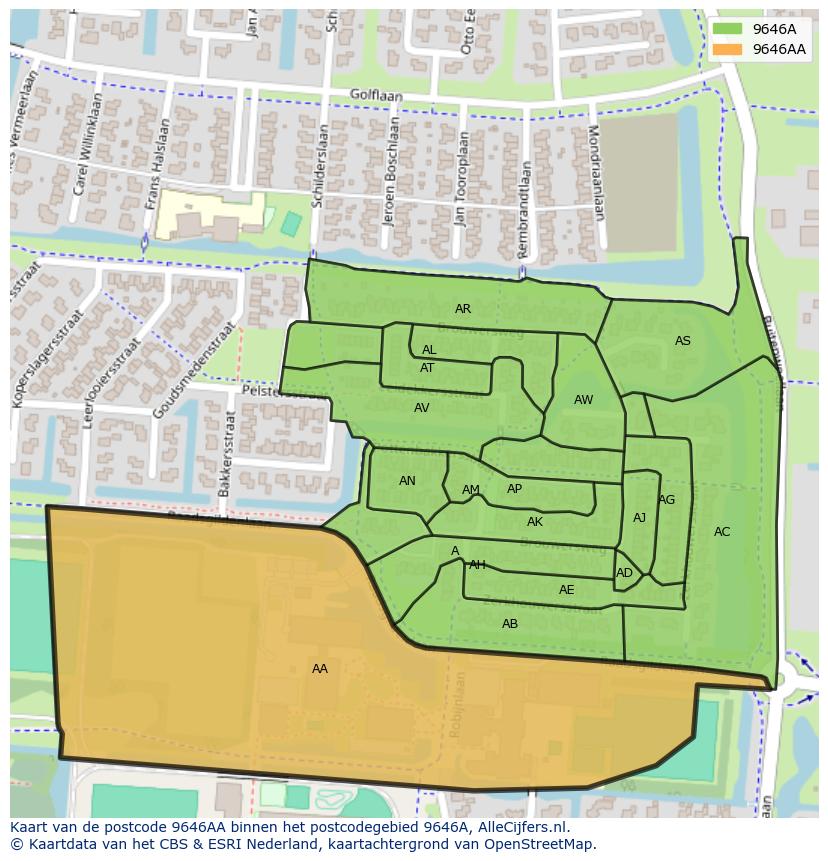 Afbeelding van het postcodegebied 9646 AA op de kaart.
