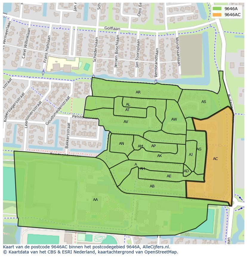 Afbeelding van het postcodegebied 9646 AC op de kaart.