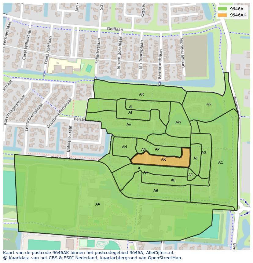 Afbeelding van het postcodegebied 9646 AK op de kaart.