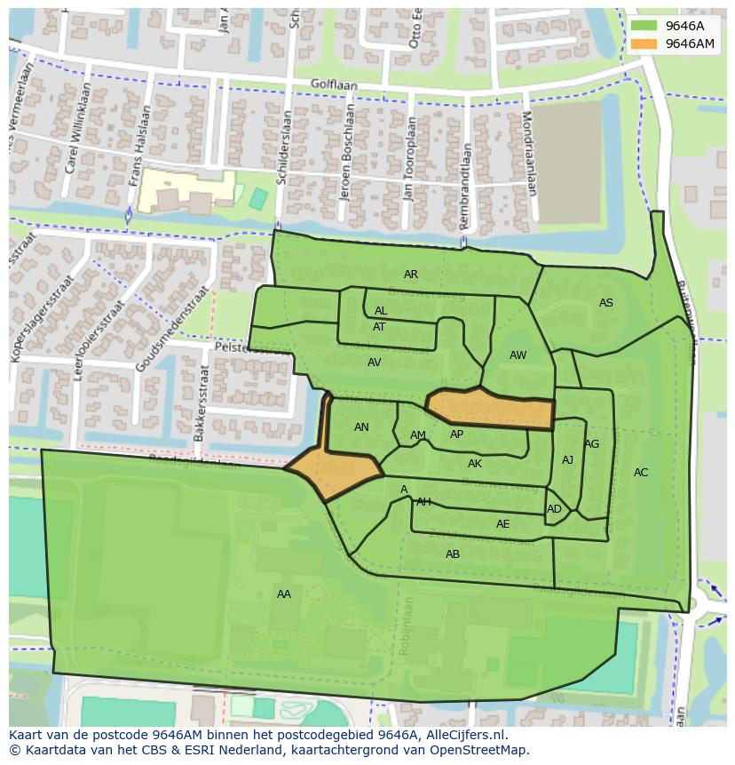 Afbeelding van het postcodegebied 9646 AM op de kaart.
