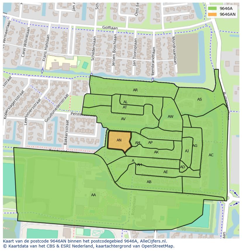 Afbeelding van het postcodegebied 9646 AN op de kaart.