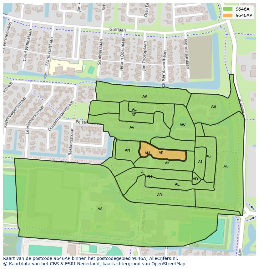 Afbeelding van het postcodegebied 9646 AP op de kaart.