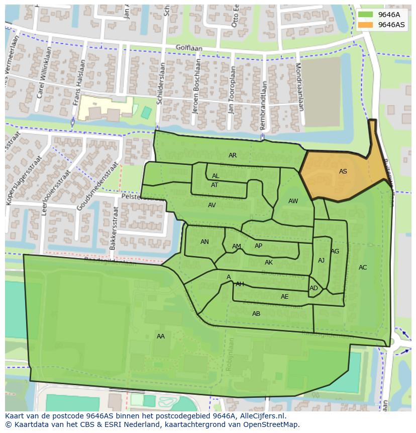 Afbeelding van het postcodegebied 9646 AS op de kaart.