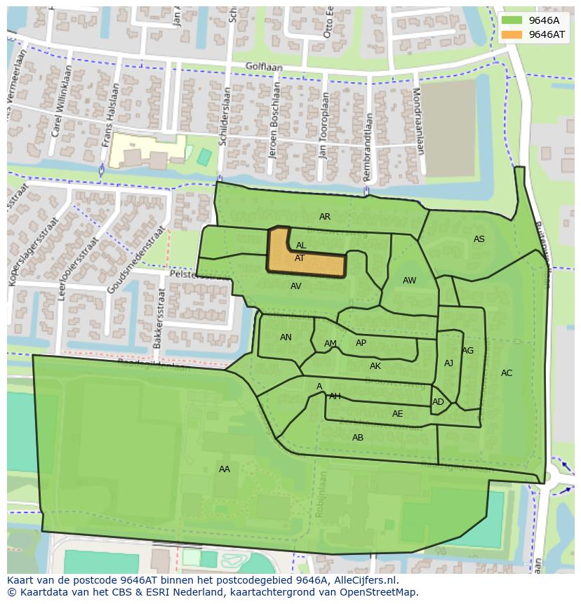 Afbeelding van het postcodegebied 9646 AT op de kaart.