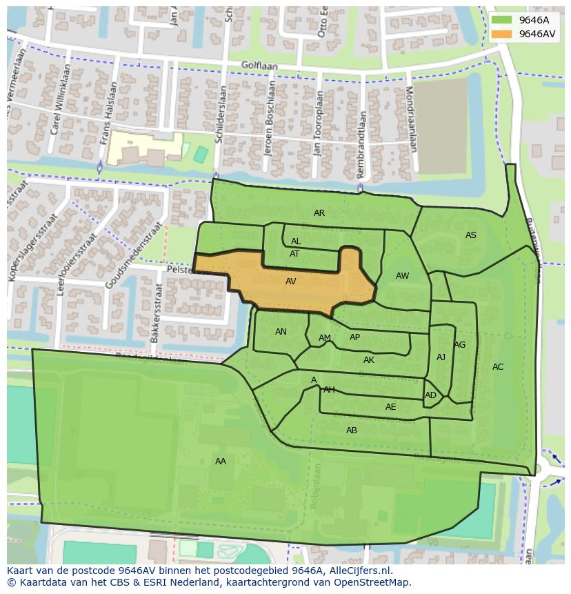 Afbeelding van het postcodegebied 9646 AV op de kaart.