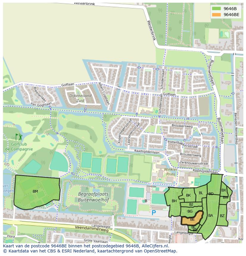 Afbeelding van het postcodegebied 9646 BE op de kaart.