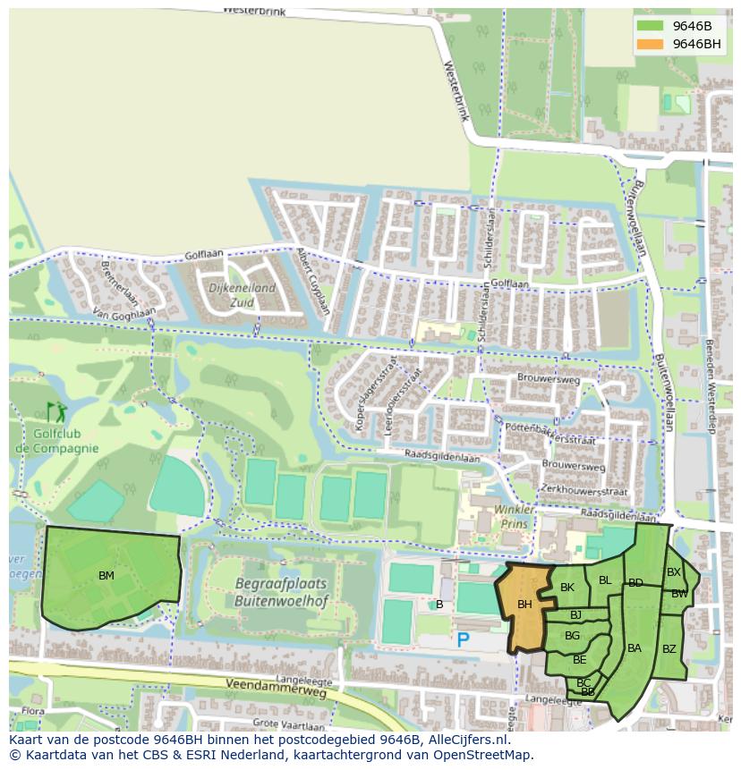 Afbeelding van het postcodegebied 9646 BH op de kaart.