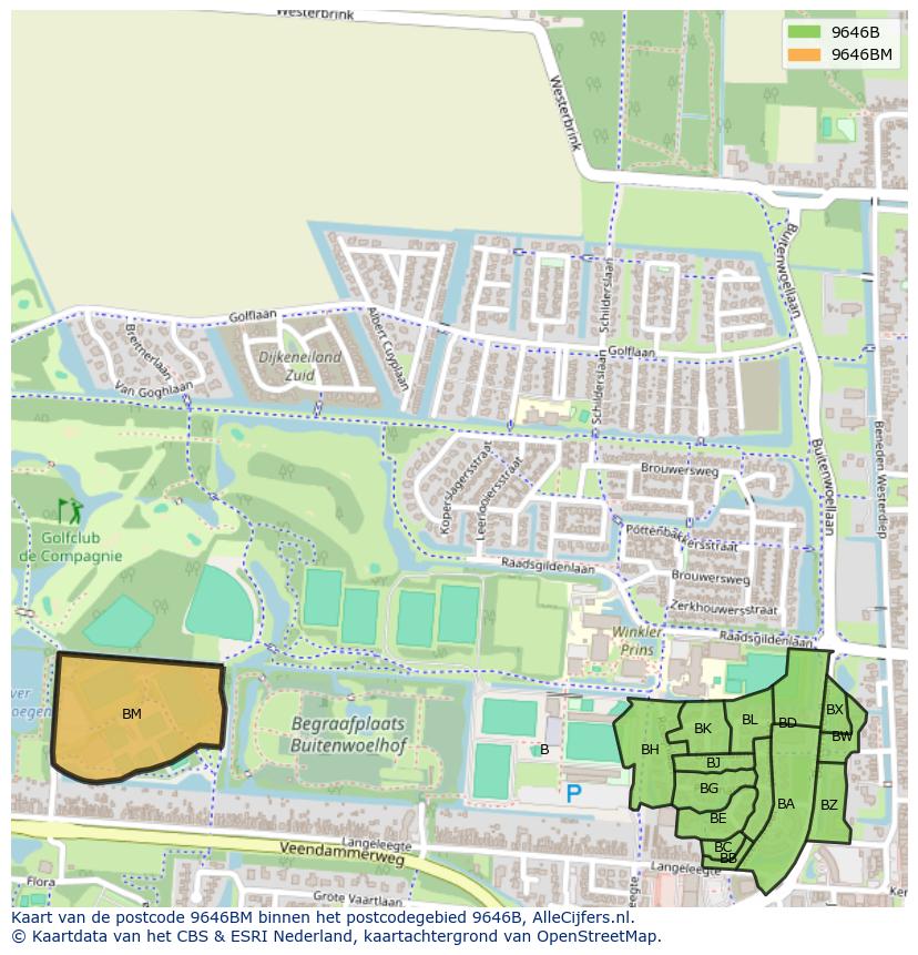 Afbeelding van het postcodegebied 9646 BM op de kaart.