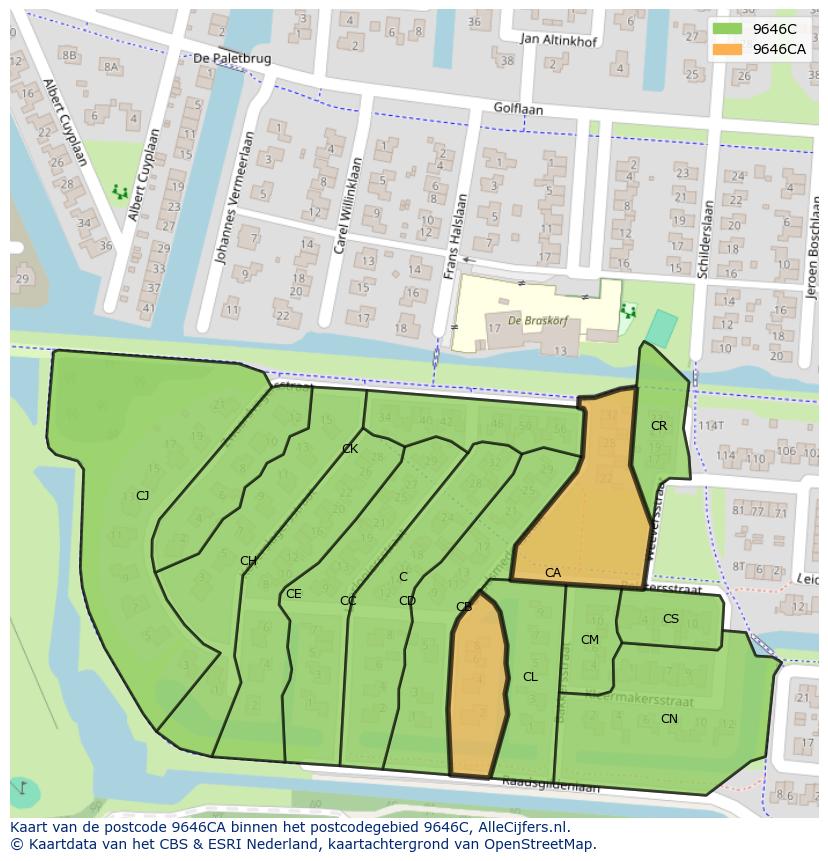 Afbeelding van het postcodegebied 9646 CA op de kaart.
