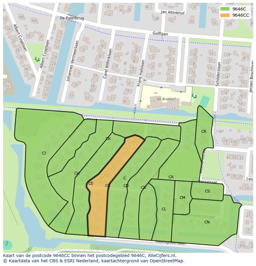 Afbeelding van het postcodegebied 9646 CC op de kaart.