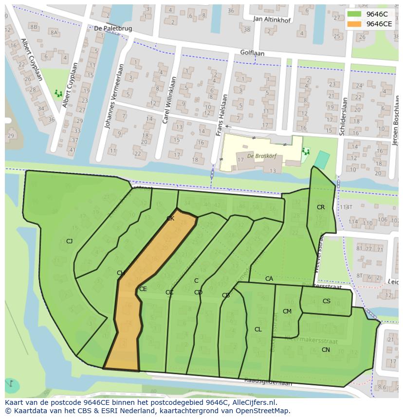Afbeelding van het postcodegebied 9646 CE op de kaart.
