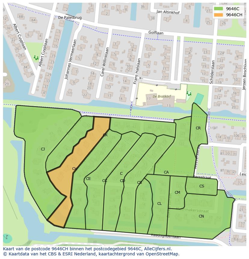 Afbeelding van het postcodegebied 9646 CH op de kaart.