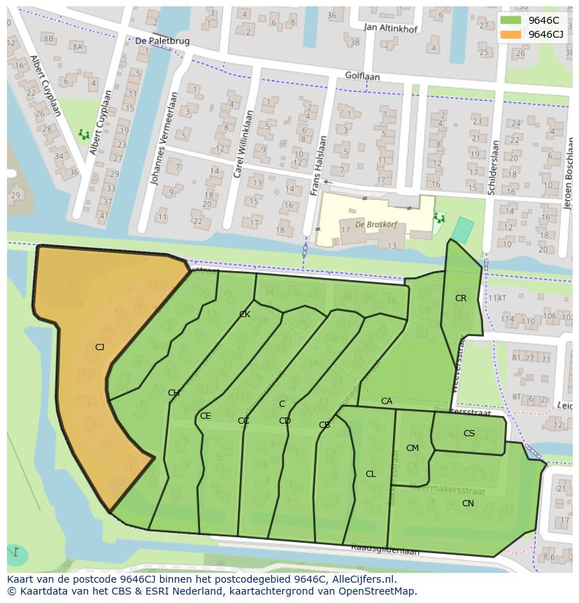 Afbeelding van het postcodegebied 9646 CJ op de kaart.