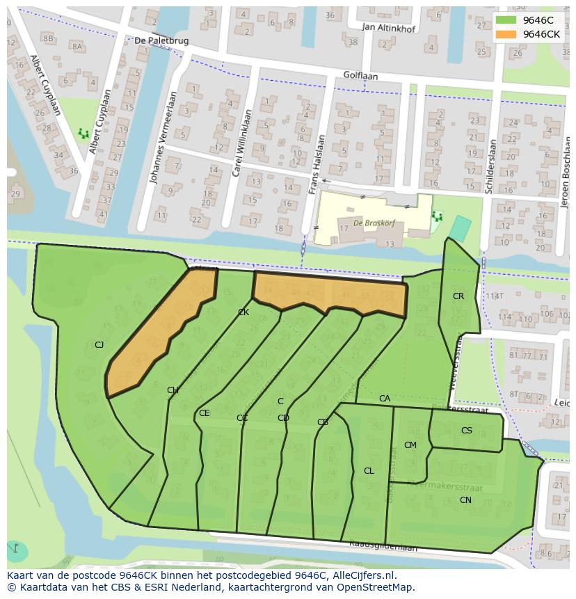 Afbeelding van het postcodegebied 9646 CK op de kaart.