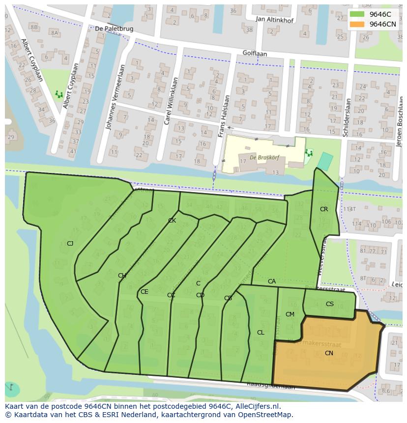 Afbeelding van het postcodegebied 9646 CN op de kaart.