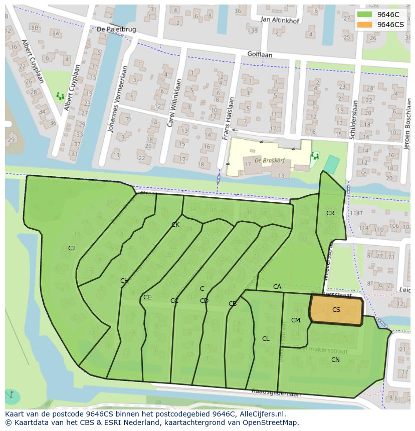 Afbeelding van het postcodegebied 9646 CS op de kaart.