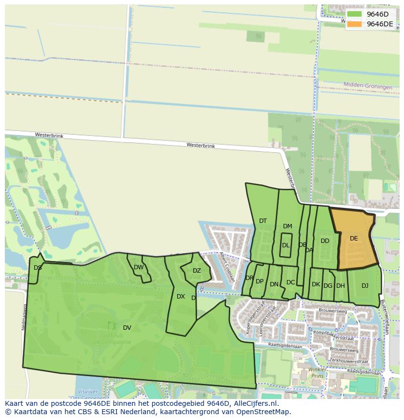 Afbeelding van het postcodegebied 9646 DE op de kaart.