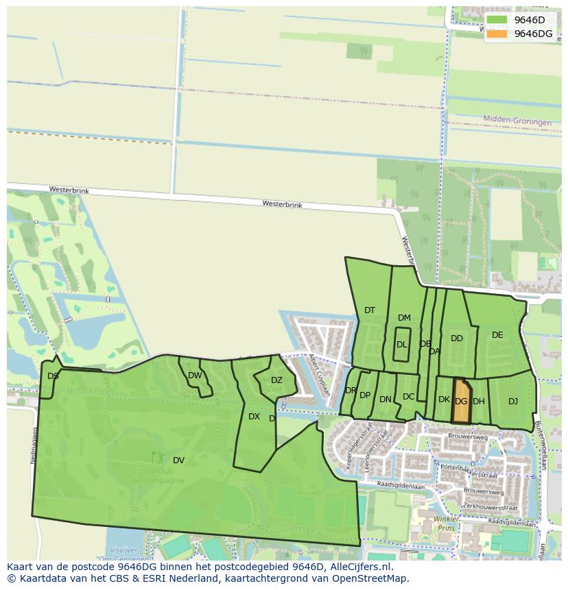 Afbeelding van het postcodegebied 9646 DG op de kaart.