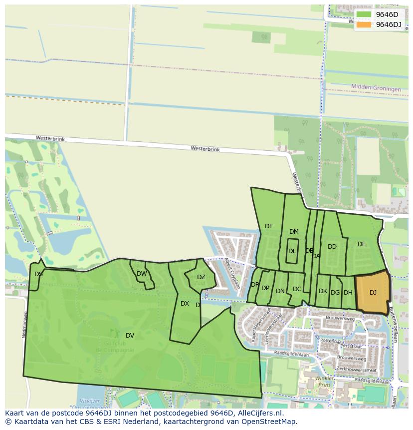Afbeelding van het postcodegebied 9646 DJ op de kaart.
