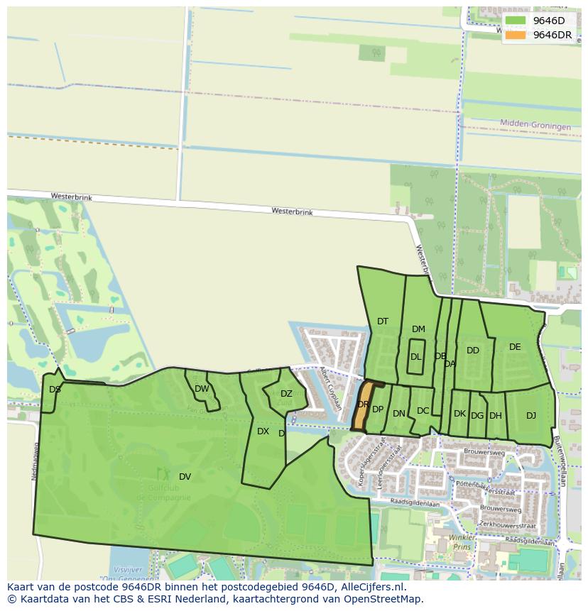 Afbeelding van het postcodegebied 9646 DR op de kaart.
