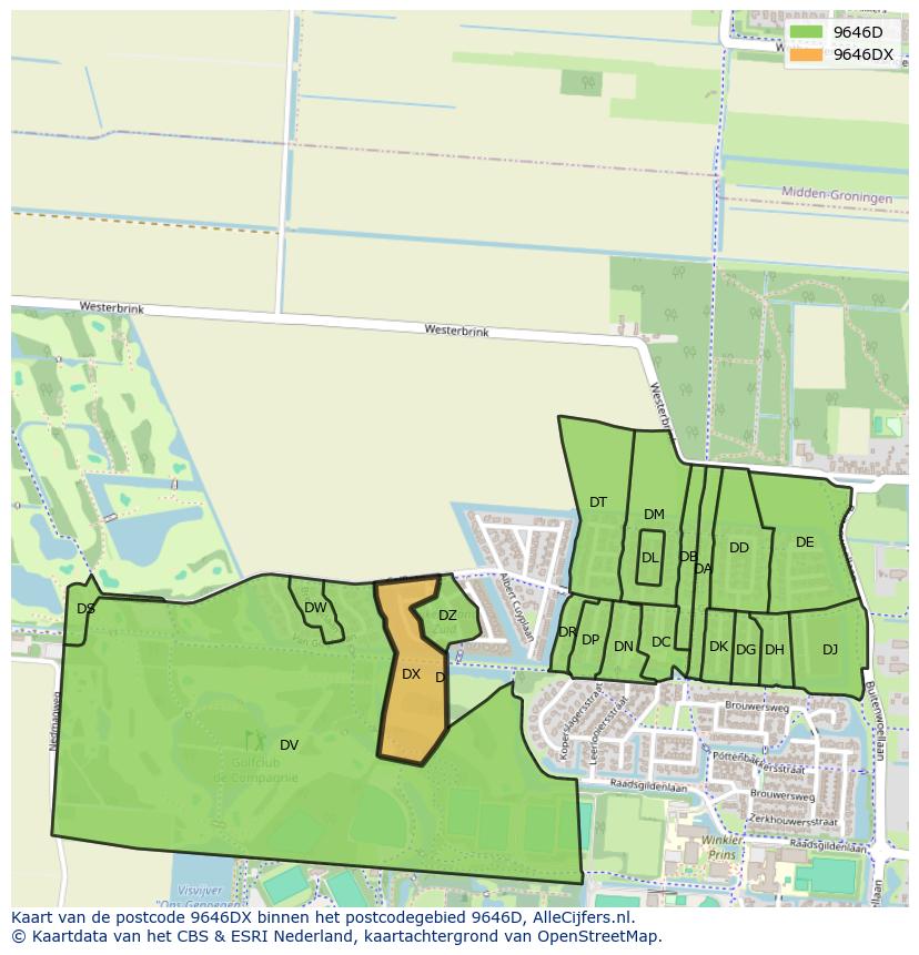 Afbeelding van het postcodegebied 9646 DX op de kaart.