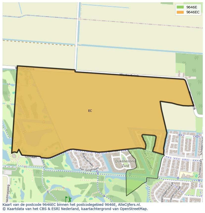 Afbeelding van het postcodegebied 9646 EC op de kaart.
