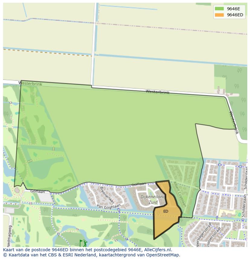 Afbeelding van het postcodegebied 9646 ED op de kaart.