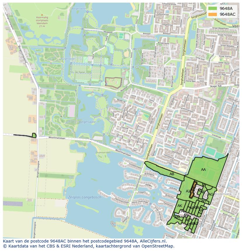 Afbeelding van het postcodegebied 9648 AC op de kaart.