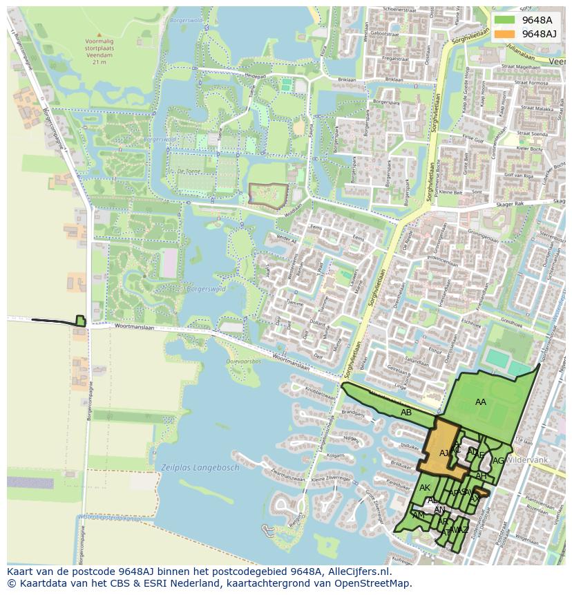 Afbeelding van het postcodegebied 9648 AJ op de kaart.