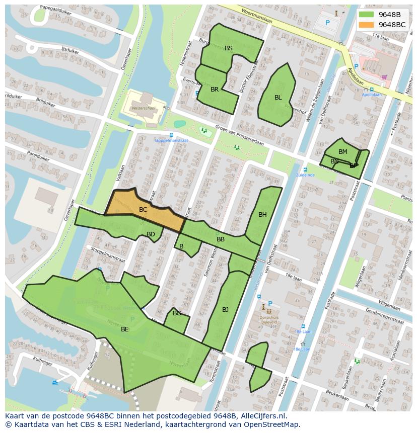 Afbeelding van het postcodegebied 9648 BC op de kaart.