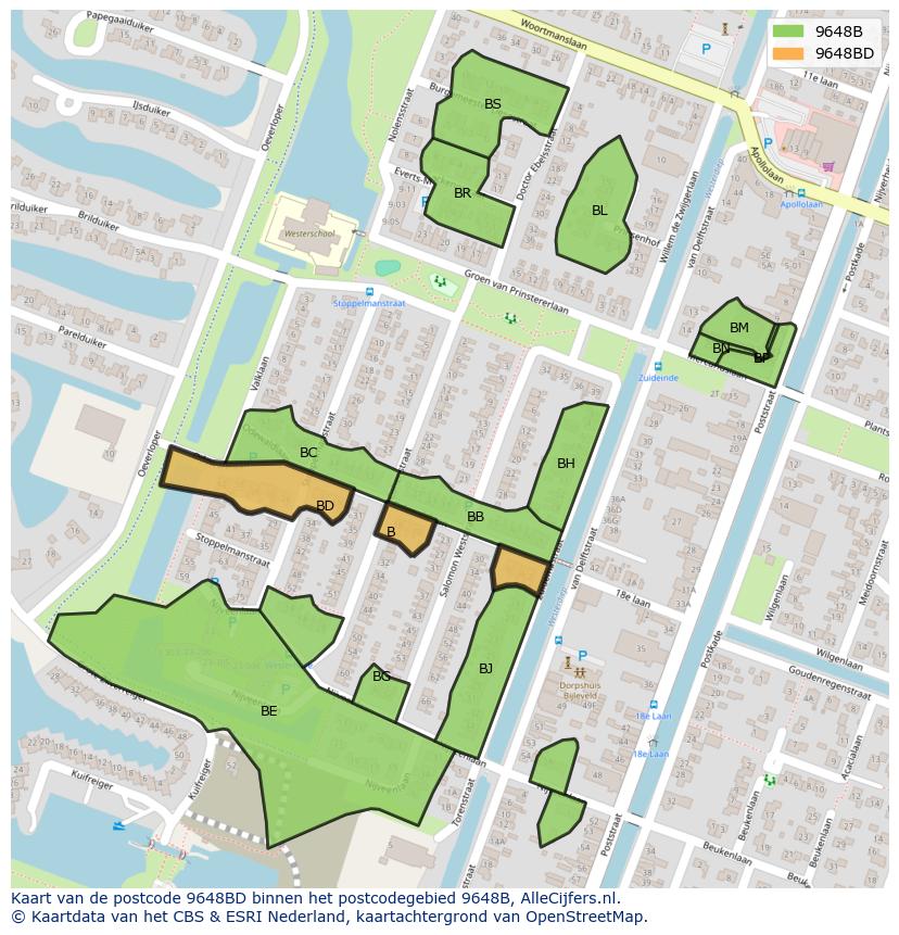Afbeelding van het postcodegebied 9648 BD op de kaart.