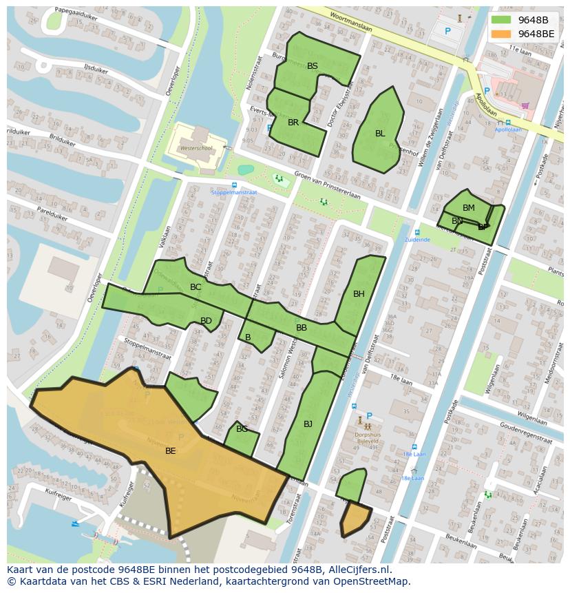 Afbeelding van het postcodegebied 9648 BE op de kaart.