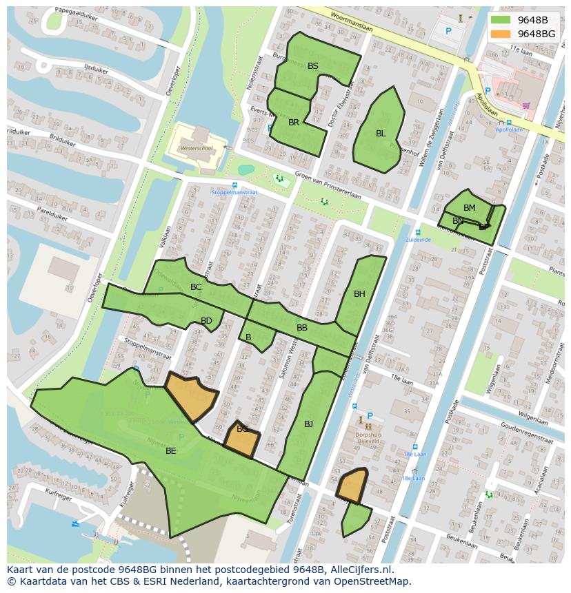 Afbeelding van het postcodegebied 9648 BG op de kaart.
