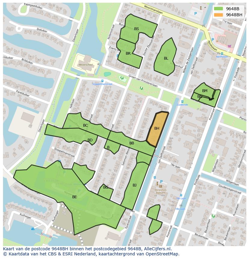 Afbeelding van het postcodegebied 9648 BH op de kaart.