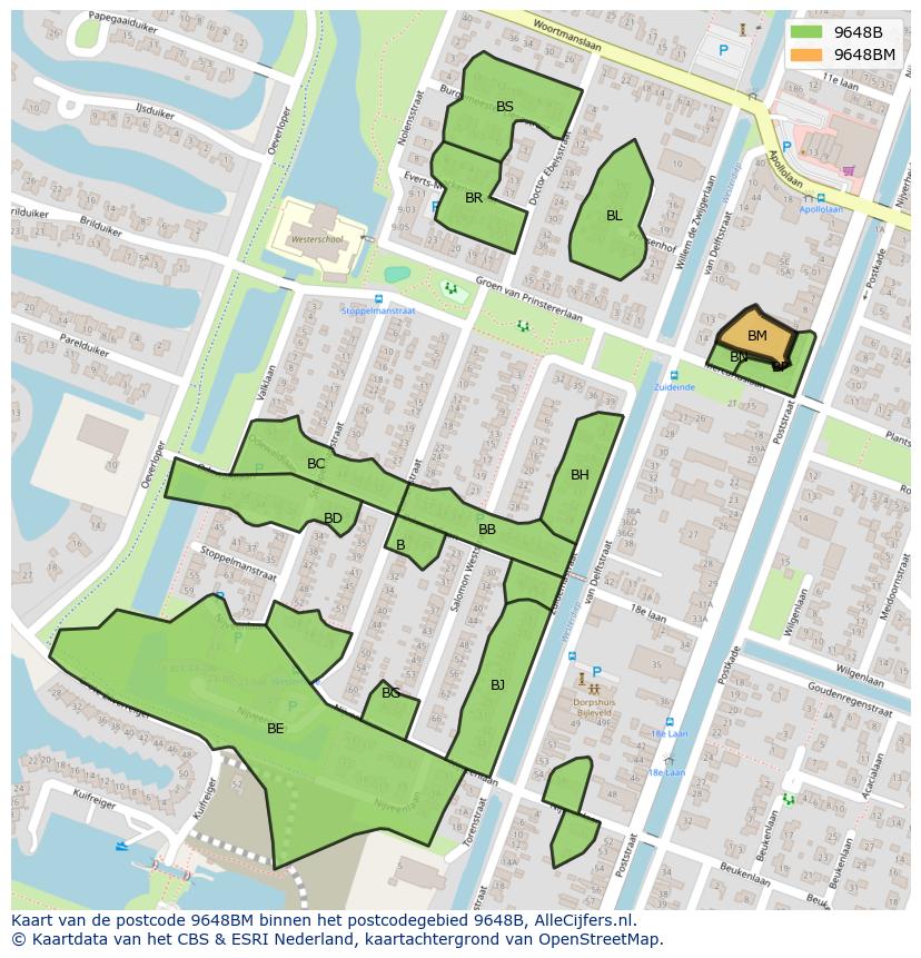 Afbeelding van het postcodegebied 9648 BM op de kaart.