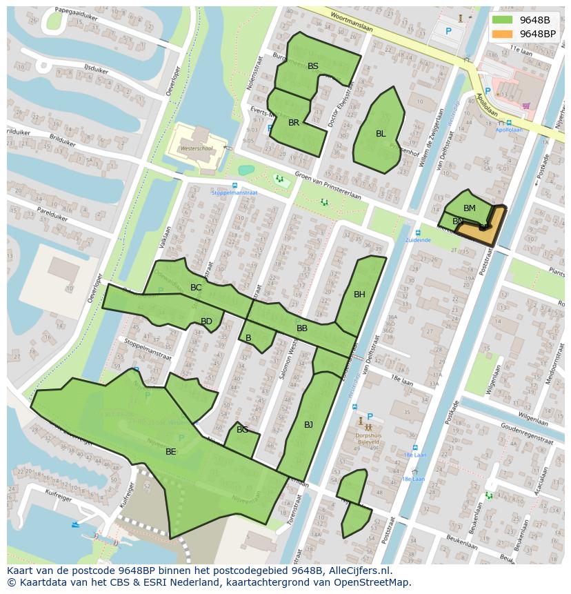 Afbeelding van het postcodegebied 9648 BP op de kaart.