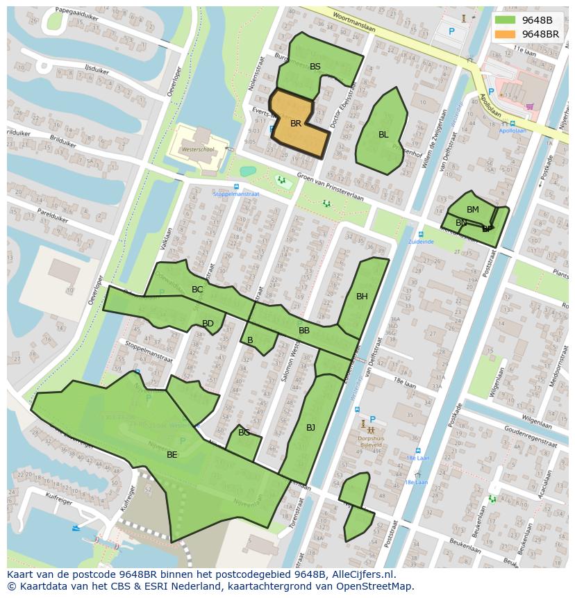 Afbeelding van het postcodegebied 9648 BR op de kaart.