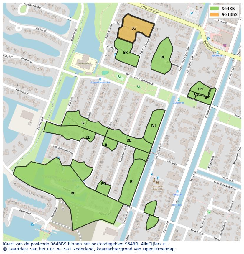 Afbeelding van het postcodegebied 9648 BS op de kaart.