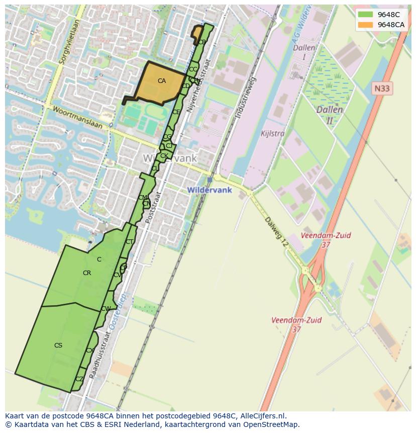 Afbeelding van het postcodegebied 9648 CA op de kaart.