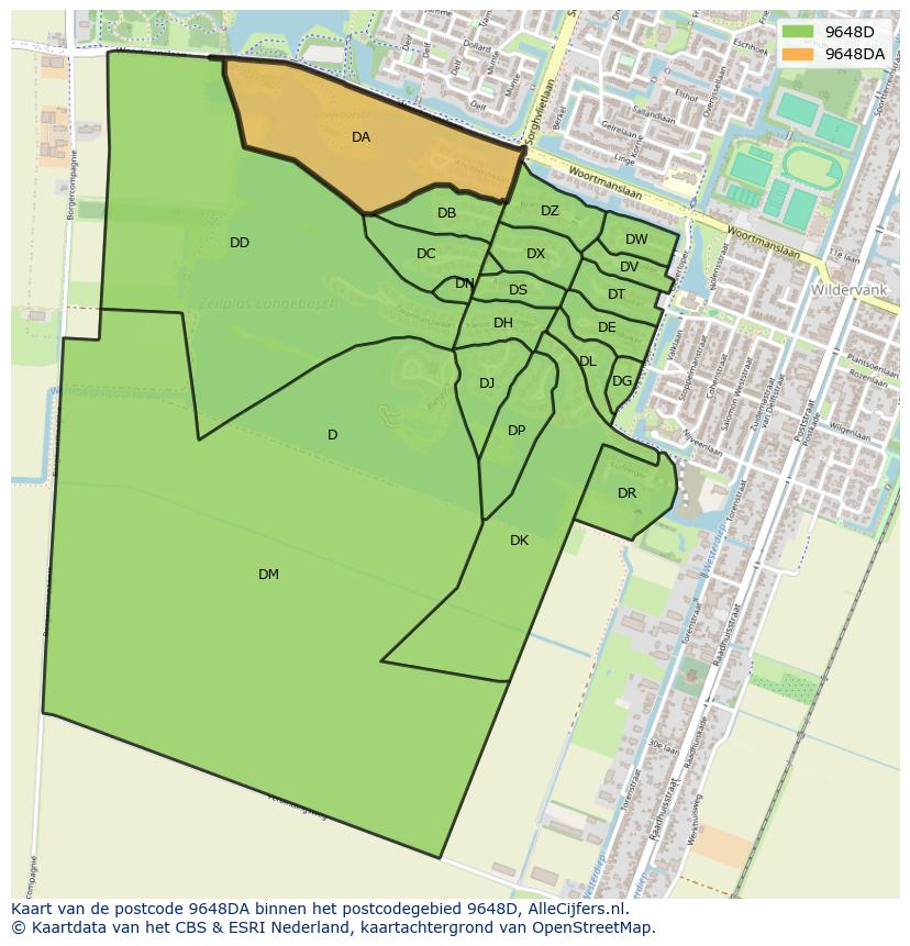 Afbeelding van het postcodegebied 9648 DA op de kaart.