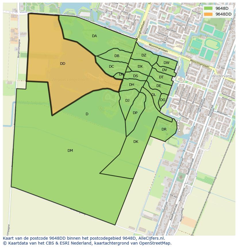 Afbeelding van het postcodegebied 9648 DD op de kaart.