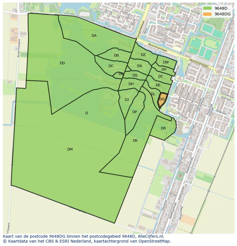 Afbeelding van het postcodegebied 9648 DG op de kaart.
