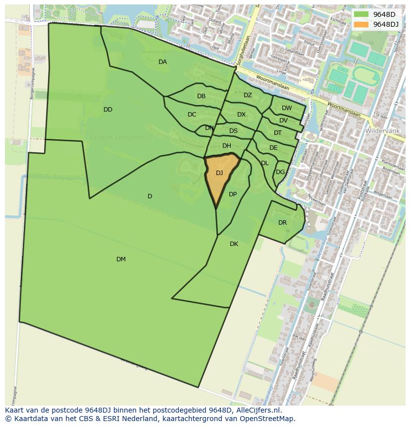 Afbeelding van het postcodegebied 9648 DJ op de kaart.
