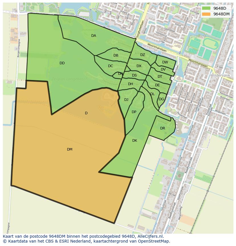 Afbeelding van het postcodegebied 9648 DM op de kaart.