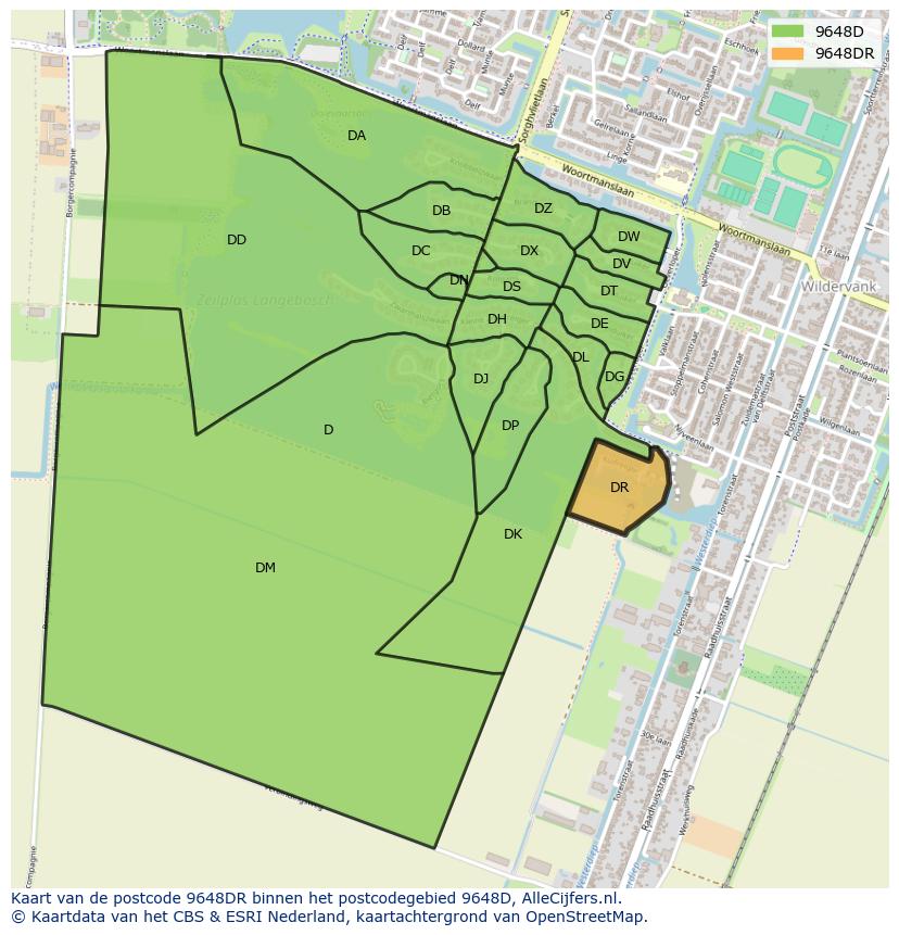 Afbeelding van het postcodegebied 9648 DR op de kaart.