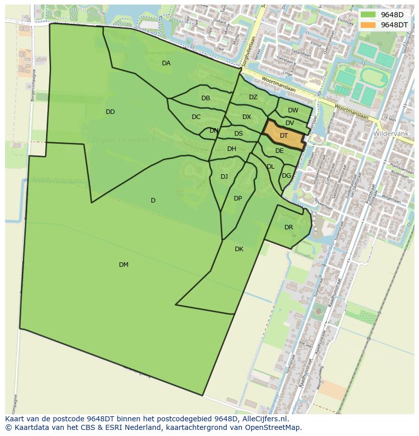 Afbeelding van het postcodegebied 9648 DT op de kaart.