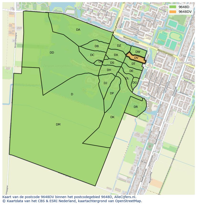 Afbeelding van het postcodegebied 9648 DV op de kaart.