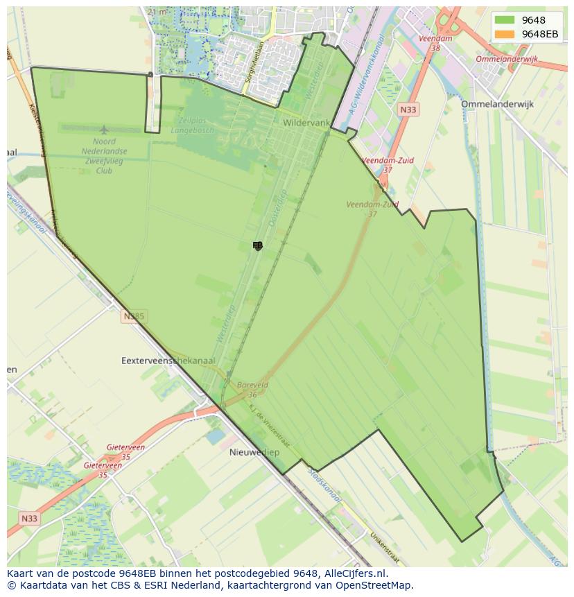 Afbeelding van het postcodegebied 9648 EB op de kaart.